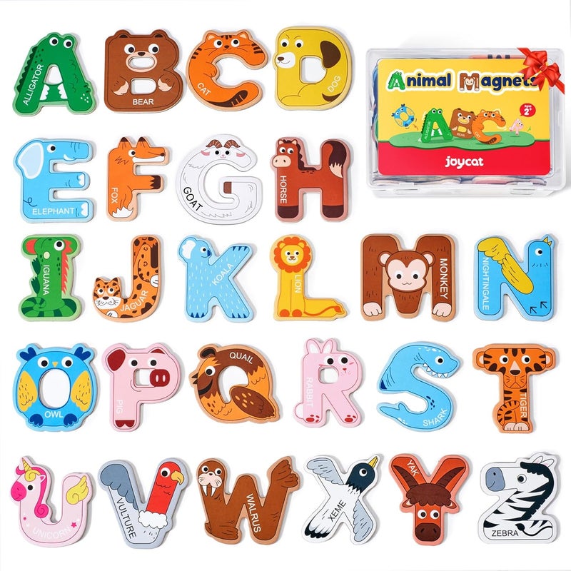 JoyCat Wooden Thick Alphabet Magnets for Toddlers Fridge Large Size Cute Animal Colorful ABC Magnetic Letters 26 Uppercase Letters Educational Toy Set for Kids Toddlers Preschool Learning Spelling - Image 1